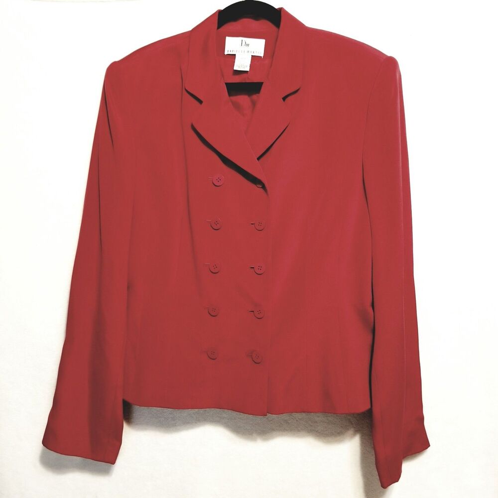 Danielle Martin 16 Blazer Red Silk Double Breasted Vintage Career Office Classic